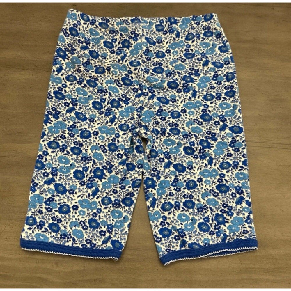 Mini Boden Blue Floral Cropped Leggings, Size 7Y, 100% Cotton